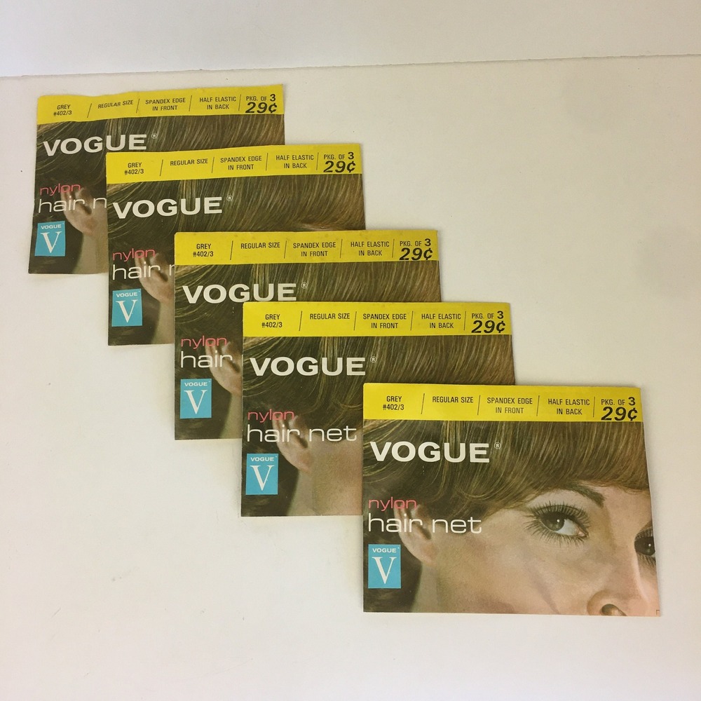 Lot of 5 Vtg Vogue Nylon Hair Nets Grey Regular Size w Package‎ Decor Prop READ